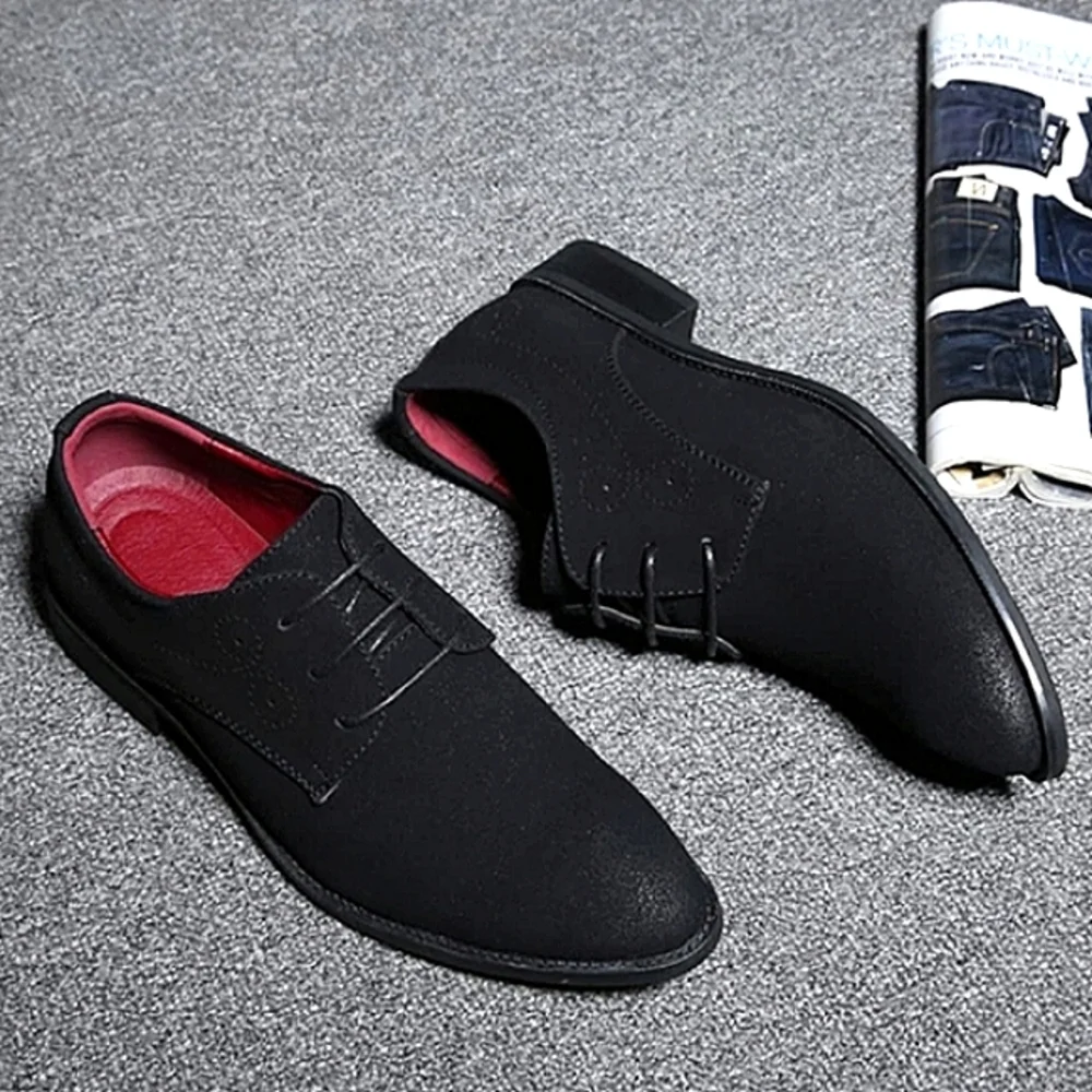 New w/Box Unbranded Men's Black Faux Suede Lace-Up Dress Oxfords Size EU 48